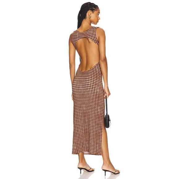 Miaou Dresses & Skirts - Revolve Miaou Selena Dress Warped brown Plaid open back size M NWT